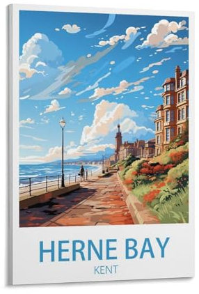 KLYCHF Herne Bay Kent Vintage-Reiseposter, Querformat, 60 x 90 cm, Wandkunstdruck, Leinwand-Kunstposter, modernes Familienschlafzimmer-Dekor-Poster