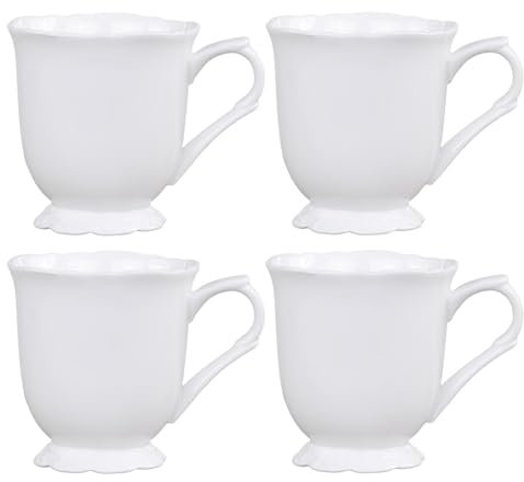 Footed Mugs Set of 4 Vintage Baroque Style Dishwasher/Microwave Safe 300ml Afternoon Tea Mug Set White Glazed Afternoon Tea Alfresco Dining Tea Cup Style China Mugs