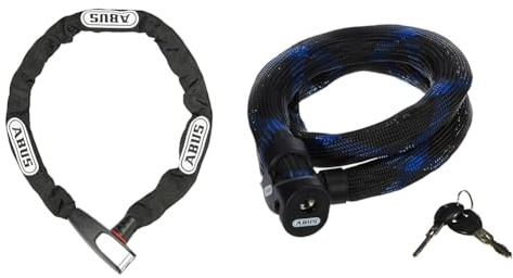 ABUS Kettenschloss Steel-O-Chain 8807K – Flexibles Fahrradschloss aus gehärtetem Stahl – ABUS-Sicherheitslevel 8-85 cm - Schwarz & 58292 Zubehör, Schwarz, 85 cm