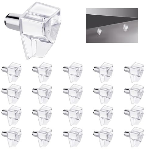 Qianyu 20 Pcs 5mm Shelf Support Peg Transparent Cabinet Clip Clear Plastic Book Shelf Support Replacement Pins Holder Locking Supporter for Bracket Bookcase Kitchen Closet Furniture