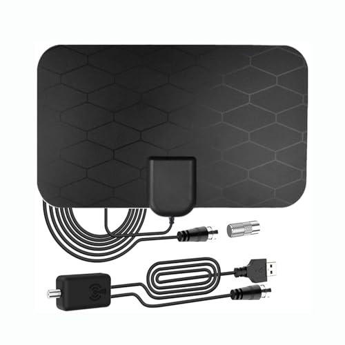 ANJAMI Indoor TV Aerial, 1080P 4K HD Digital TV Antenna 290 Miles Range Support 360° Acceptance Reception Freeview with Signal Booster 11.5ft Aerial Cable for All Local HDTV (TV Aerial-290)
