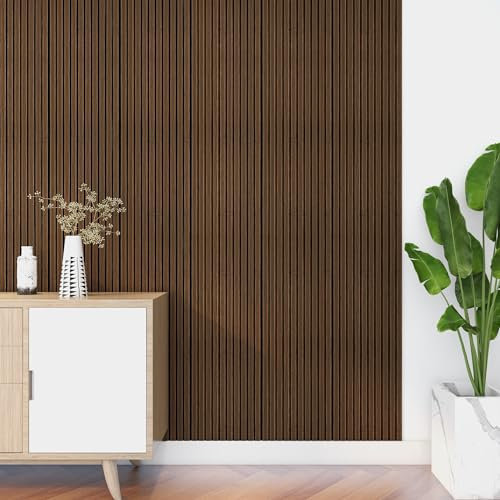 NEU.HOLZ Set de 6 Panneaux Muraux 3D Lattes Décoratives avec Lamelles Verticales Style Scandinave Installation Facile au Mur Plafond Polystyrène 195 x 32 cm Effet Bois Foncé