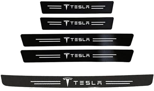 5Pcs Car Sill Protectors Strips for Tesla Model 3 2017-2024,Anti Scratch Door Sill Bumper Protector Film Carbon Fiber Car Kick Plates Anti-Dirty Sill Scuff,Black