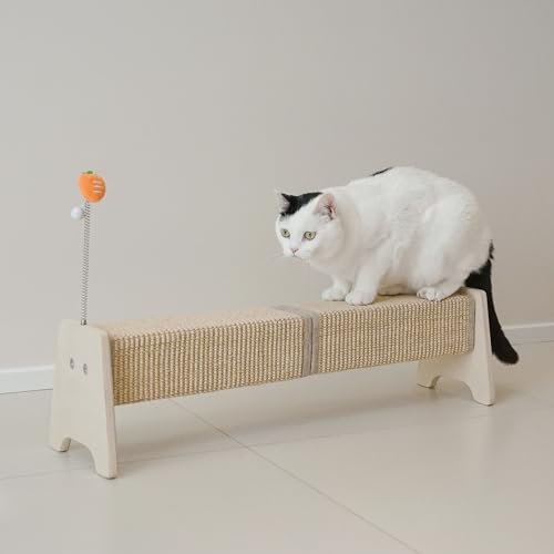 PETKARAY Poste rascador Horizontal de sisal de 30, rascador Grande con Juguete de Resorte para Proteger Muebles de Gatitos de Interior