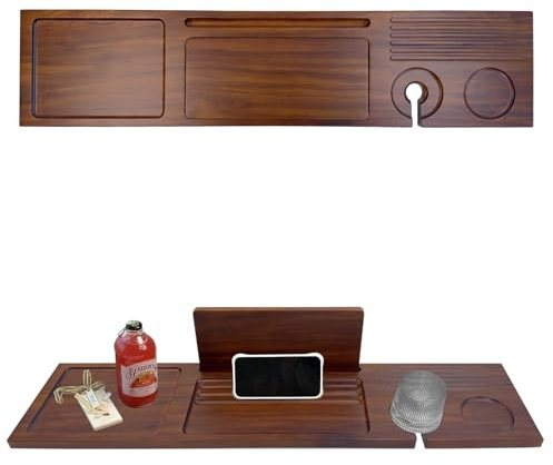 Graceware Bandeja de bañera de madera de nogal maciza, bandeja de baño para bañera (30.8 x 8 x 1 pulgadas), bandeja de mesa de baño para bañera, accesorios de baño de lujo para mujeres/nuevo