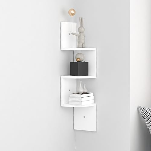 Generisch Eckwandregale Mit 3 Ebenen, Mehrschichtiges Wand-Eckregal, Schwebendes Wandregal in Zickzack-Form Für Küche Schlafzimmer Wohnzimmer Arbeitszimmer(White)