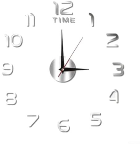 Elegante 40 cm 3D-Spiegel-Wanduhr, dekoratives Stück für Zuhause und Büro (Silber)