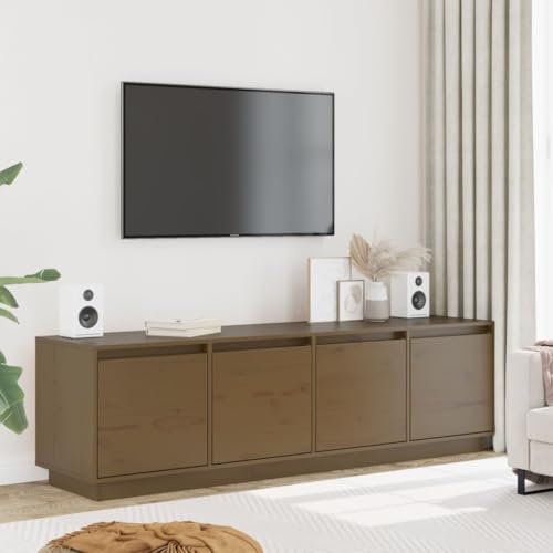 TJROO Meuble TV pour chambre à coucher 156 x 37 x 45 cm Meuble TV basse avec 4 compartiments Meuble TV Support TV pour TV mobile Hi-Fi Meuble TV Marron foncé en bois massif de pin