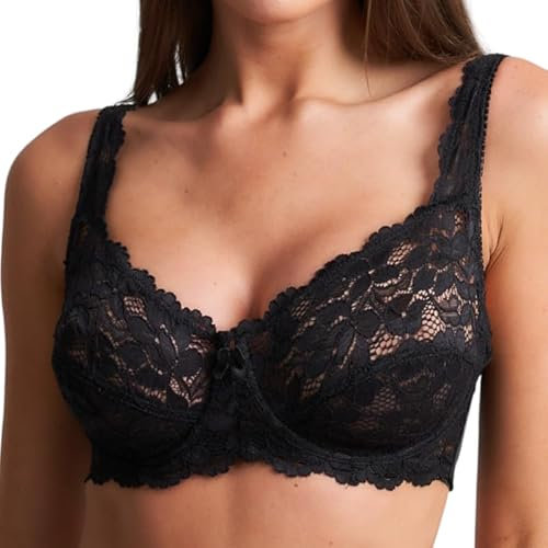 Trendy Lane Women’s Full Coverage Lace Push-Up Bra - Non-Padded Underwired Soft Cups with Adjustable Straps - Floral Lace Design for Comfort (Black, 38B)
