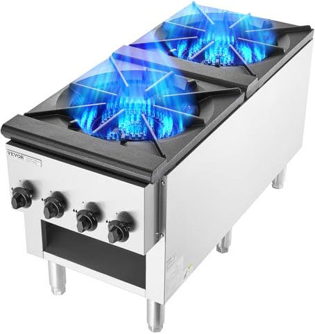 VEVOR Cucina a Gas Commerciale con 2 Bruciatori, Piano Cottura a Gas Propano e Naturale, Piastra Riscaldante a Gas in Acciaio Inossidabile, Attrezzatura da Cucina Commerciale per Ristoranti, 52 KW