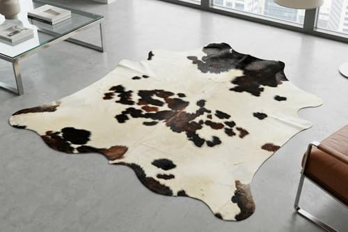 KUHFELL TEPPICH WEIß BRAUN TRICOLOR 240 x 210 cm XXL RINDERFELL DREIFARBIG