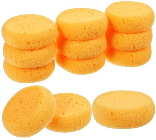 Qianyu 12 PCS Pottery Sponges Round Cleaning Sponge High Elasticity Clay Sponges Water Absorption Soap Sponges Soft Yellow Artists Sponge for Kitchen Shoes Leather Care Painting
