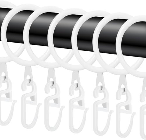 40 Pezzi Anelli per Tende in Metallo e Gancio Tenda Plastica Bianco,Diametro Interno 30 mm,per tenda da letto, tenda da doccia (bianco)