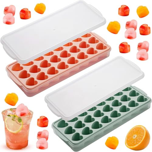 MaiLence Mini Eiswürfelform Herz 2 Stück, Klein Herz Eiswürfelform Silikon mit Deckel 24-Cavity Eiswürfelbehälter mit Deckel für Cocktails, Whisky, Getränke, Soda