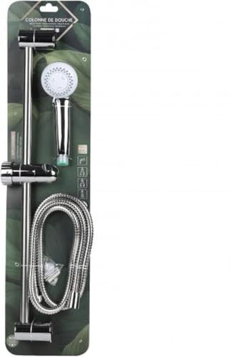 Pommeau de douche avec barre - Barre de douche réglable en hauteur avec douche à effet pluie et douchette à main - 3 types de jet - Chromé argenté - Ajustement universel