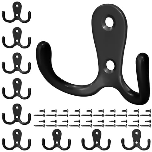Tunejoy Ganci Appendiabiti da Parete Doppi Ganci Appendiabiti Retrò Muro con Viti per Bagno Cucina Ufficio Bagno 10 Pezzi Nero