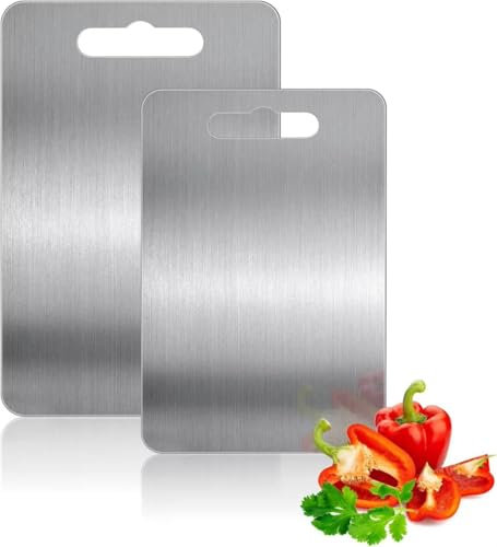 Tabla cortar Cocina, Tabla de Cortar de titanio, 2 Piezas - Tablas de Cocina, Tabla Cortar Titanio, Acero Inoxidable 304