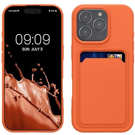 kwmobile Case Compatible with Apple iPhone 16 Pro Case - TPU Phone Cover with Credit Card Holder - Orange
