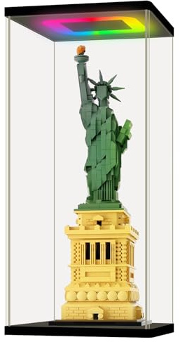 Nonemey Acryl Vitrine / Schaukasten mit RGB LED Licht & Fernbedienung - Transparent staubdichte Display Case Box für Sammlerstücke,Figuren & Collectibles-Schwarz 20x20x48 cm