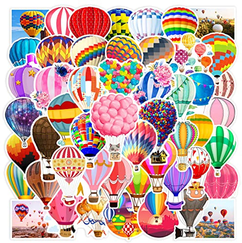 50 Stück Regenbogen Heißluftballon-Aufkleber für Scrapbook Skateboard Gepäck Wasserflaschen Gitarre Laptops Motorrad Telefon Auto Koffer,Luftballon wasserdichte Stickers für Kinder Jugendliche