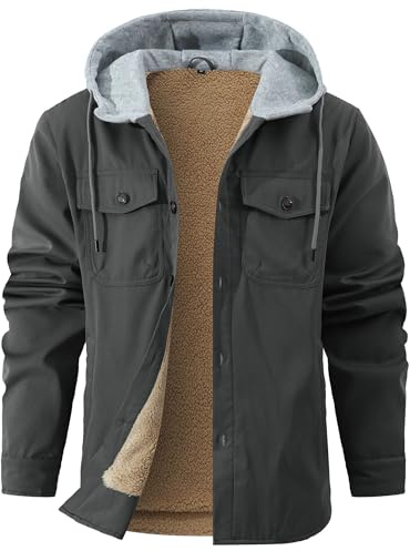 Zaitun Men's Outdoor Fleece Jackets Padded Shirts Flannel Lumberjack Jacket Thick Warm Button Down Hoodies Winter Coat