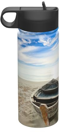 Boat Beach Sunrise Time Printing Travel 18oz Sports Insulated Kettle Water Bottle Stainless Steel Kettle Portable Cup