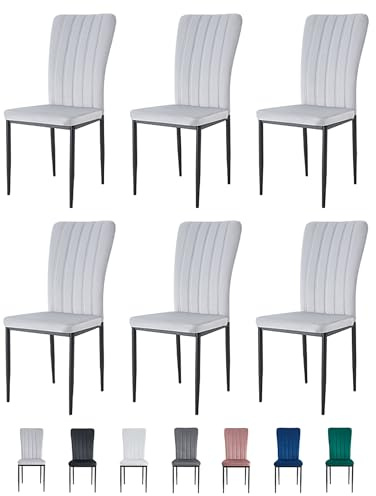 mcc direct Set of 6 Dining Chairs, Velvet High Back Kitchen Chairs with Upholstered Soft Seat and Metal Legs for Home, Office, Dining and Reception - Elle (Light Grey)