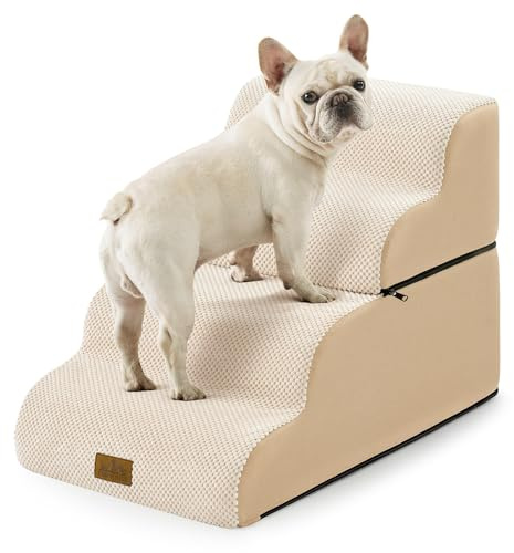 COZY KISS Breiter Hundetreppe für Kleine Hunde 50 cm, Hunderampe für Sofa, Hundetreppe Bett,Katzentreppe für Alte Hund & Katze,Haustiertreppe,Leicht, Stabil, 4 Stufen (Beige, 40x72x50cm, 4)