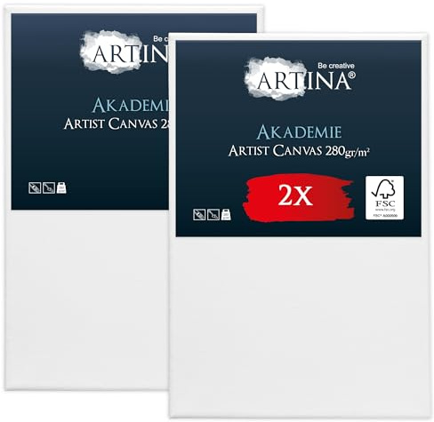 Artina 2er FSC® Set bespannte Keilrahmen Leinwände für Acrylfarben | 60x90cm Canvas Leinwand Rahmen aus 100% Baumwolle zum Malen für Acryl Bemalen Künstlerbedarf Akademie
