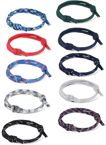 Quilax 10 stycken paracordarmband, pojkarmband, bra armband, vänskapsarmband, justerbara surfararmband, män, gåva för män, flickor, pojke, examenspresent