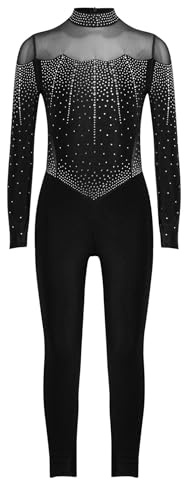 Monduelle Mädchen Turnanzug Glitzer Gymnastikanzug Kinder Ganzkörper Trikotanzug Langarm Ballettanzug Eiskunstlauf Body Overall Jumpsuit