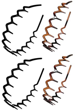 Zickzack-Stirnband mit Zähnen für Damen und Mädchen, gewellter Kamm aus Kunststoff, Zick-Zack, schwarzer Kunststoffzahn-Haarkamm, Haarschmuck, 4 Stück
