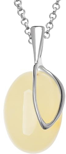 miyou - Bernstein Kette Anhänger Damen Halskette aus 925er Sterling Silber mit Natur Bernstein – Elegantes Schmuckstück für Frauen (Milch)