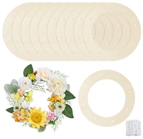 OLYCRAFT 12Pcs 30cm Cadre de Couronne en Bois Non Fini Cadre de Cercueil en Bois Naturel Anneaux de Couronne avec Trous pré-coupés pour Bricolage Arrangements Floraux Artisanat Porte Murale Maison
