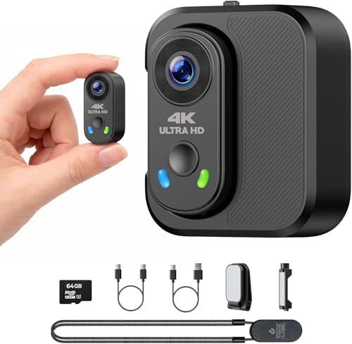 CAMWORLD 4K Body Camera with 64GB Card, Mini Thumb Action Camera WiFi Magnetic Mount, EIS Stabilization Hands-Free POV Camera with Charging Case for Vlogging/Cycling/Skiing/Travel
