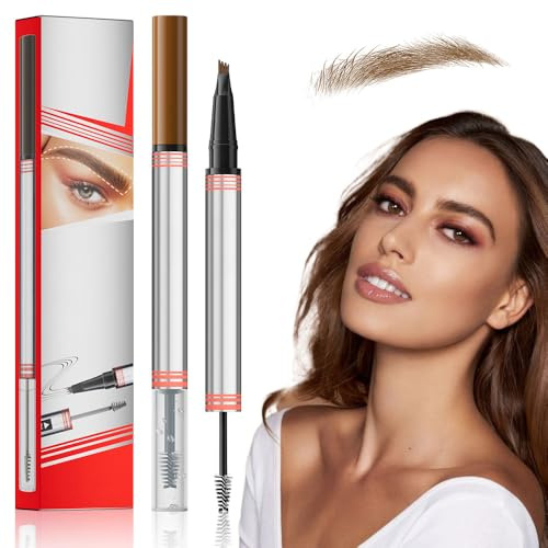 2026 New Eyebrow Pencil, 2-in-1 Brow Pen and Sealing Brow Gel, with 4-Fork-Tip & Precise Brush-Tip, Create Natural Hair-Like Brows, Last All-Day, Microblading Eyebrow Pen (light brown)