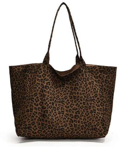 Joyhere Damen Umhängetasche Leopard Canvas Crossbody Tasche, Groß Schultertasche Casual Tragetasche Shopper Tote Bag Für Alltag, Schule, Büro & Einkaufen