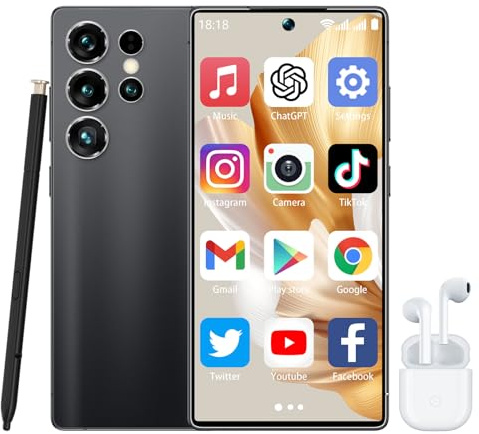 BLKE S Smartphone HD de 6,8 Pouces avec Stylet, téléphone Grand écran 4G débloqué, Reconnaissance faciale/Double Carte SIM/3800 mAh, téléphone Ultra-Fin, écouteurs Bluetooth Inclus Noir