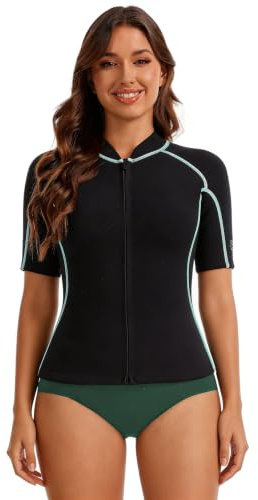 Lemorecn Women’s 2mm Wetsuit Top Short Sleeve, Front Zip Wet Suit Jacket | 2mm Super-Stretch Neoprene Tops, Front YKK Zip, Keep Warm, UPF 50+, Diving, Kayaking, Surfing, Swimming & Water Sports