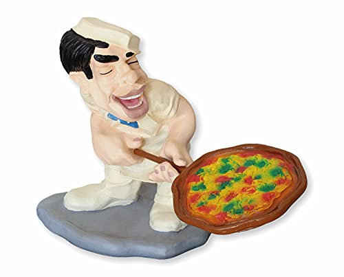 Figur Koch Pizzabäcker auf Sockel Skulptur Dekofigur mit Pizza auf Schaufel Deko Figur H 43 cm Gastrofigur aus Kunstharz