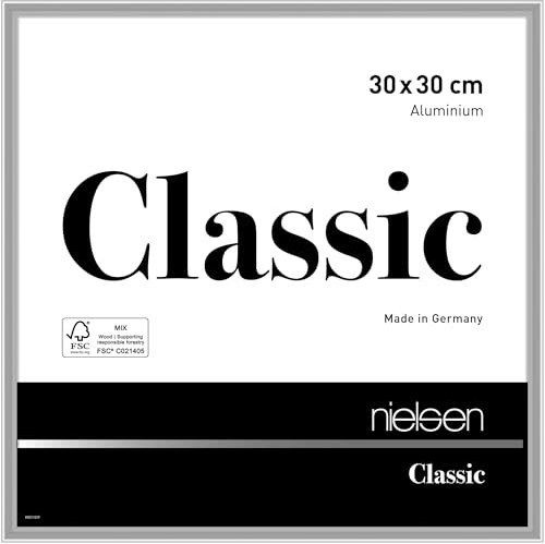 nielsen Bilderrahmen, 30 x 30 cm, Aluminium, Silber glanz, Rahmen zum Aufhängen im Hoch- & Querformat, Echtglas, Classic