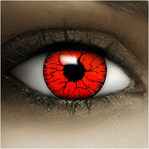 FXCONTACTS Farbige Kontaktlinsen Halloween Rot DEVIL + Tattoos, 2 Stück (1 Paar), Ohne Sehstärke, leicht einzusetzende rote Linsen, 2 x farbige Kontaktlinse für Cosplay, Karneval, Fasching, Anime