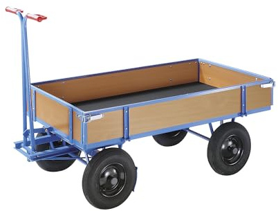 eurokraft | Handpritschenwagen | Tragfähigkeit 500 kg | mit 4 Bordwänden | Ladefläche 1210 x 760 mm | Luftreifen