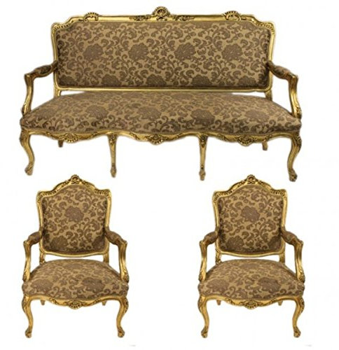 Casa Padrino Barock Wohnzimmer Set Strassbourg Gold Muster/Antik Stil Gold - Sofa + 2 Sessel