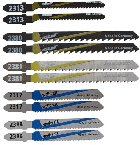 wolfcraft 2655000 Lot de 10 Lames de scie sauteuse queue en T HCS/HSS argent