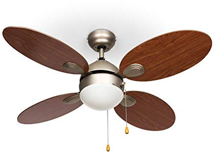 KLARSTEIN Valderama - Ventilateur de Plafond, 4 pales, Silencieux, Diamètre de 42, 3 Vitesses :Basse, Moyenne, Haute, Lampe integrée - Cerisier