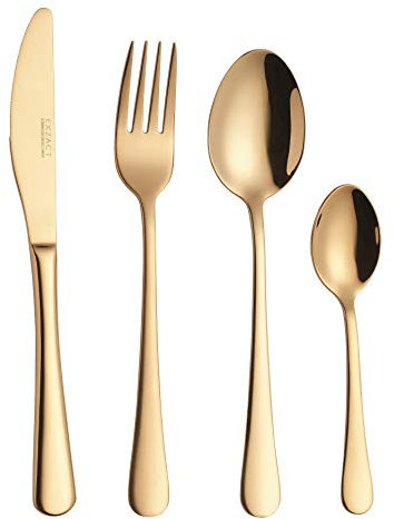 Exzact Cutlery Set 16pcs Stainless Steel 18/10 Dishwasher Safe - 4 x Forks, 4 x Knives, 4 x Dinner Spoons, 4 x Teaspoons - Serves for 4 (Golden)