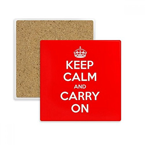 Lot de 2 sous-verres carrés avec citation « Keep Calm And Carry On » Rouge