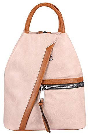 ITALYSHOP24 Damen Rucksack Tasche Schultertasche Leder Optik Daypack Backpack Handtasche Tagesrucksack Cityrucksack Rosa-Braun
