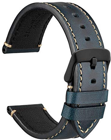 WOCCI 18mm Uhrenarmband für Business Uhren, Pull Up Leder, Matt Schwarze Schließe (Mitternachtsblau)